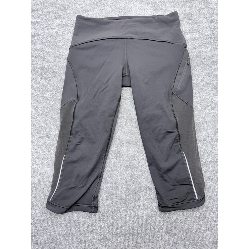 Lululemon Sun Runner Crop 17 Black Mesh Reflective Running Leggings Womens‎ 6